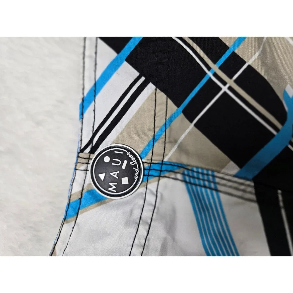 Maui and Sons Mens Size 38 Blue Plaid Board Shorts Swim‎ Trunks Cargo Pocket